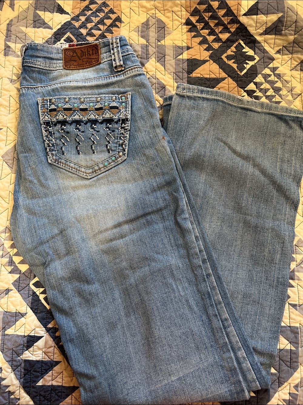 Adiktd Women's Light Blue Boot Cut Jeans with Beaded Back Pocket